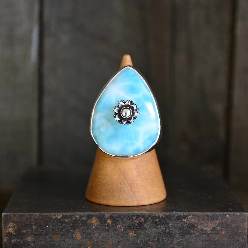 Larimar Daisy Ring Sterling Silver size 6.75